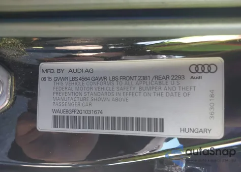 2016 Audi A3 2.0T Premium z USA, uszkodzony, nr VIN WAUE8GFF2G1031674